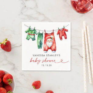 Modern Red Holly Christmas Santa Baby Shower Napkins