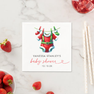 Modern Red Holly Christmas Santa Baby Shower Napkins