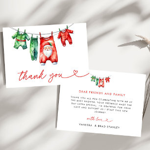 Modern Red Holly Christmas Santa Baby Shower Thank You Card
