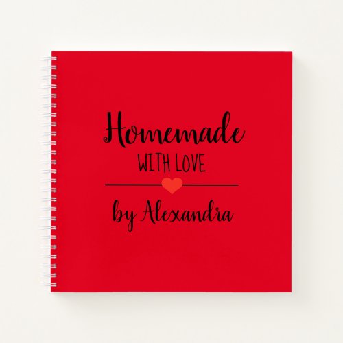 Modern Red Homemade with love recipe Notebook