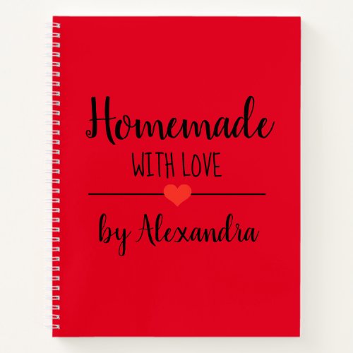 Modern red Homemade with love recipe Notebook