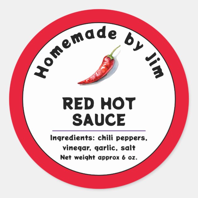 Modern Red Hot Chili Sauce Pepper Label  (Front)