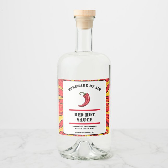 Modern Red Hot Chili Sauce Pepper Label  (Front)