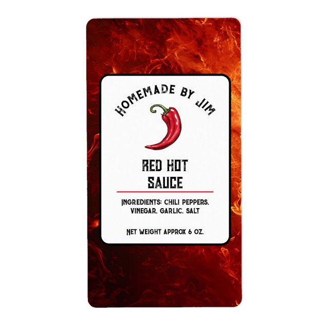 Modern Red Hot Chili Sauce Pepper Label  (Creator Uploaded)