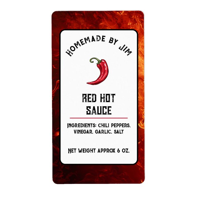 Modern Red Hot Chili Sauce Pepper Label  (Creator Uploaded)