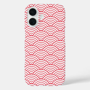 Modern Red Japanese Wave Geometric Pattern iPhone 16 Case