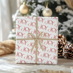 Modern Red Joy Christmas Holiday Pattern Wrapping Paper Sheets