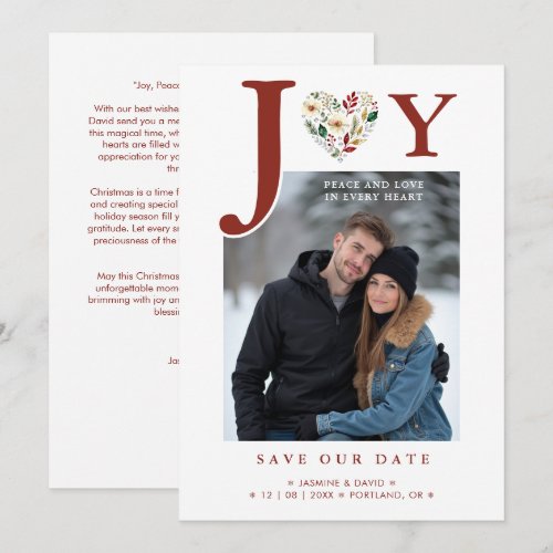 Modern Red Joy Holiday Floral Heart Photo TLW26 Save The Date