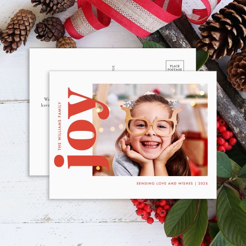 Modern Red Joy Holiday Postcard