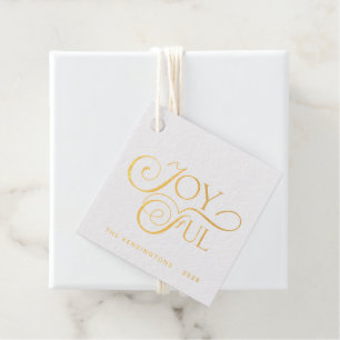 Modern Red Joyful Holiday Christmas Gold Foil Favor Tags