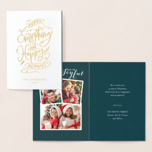 Modern Red JOYFUL Red Berry Greenery Photo Chic Foil Card