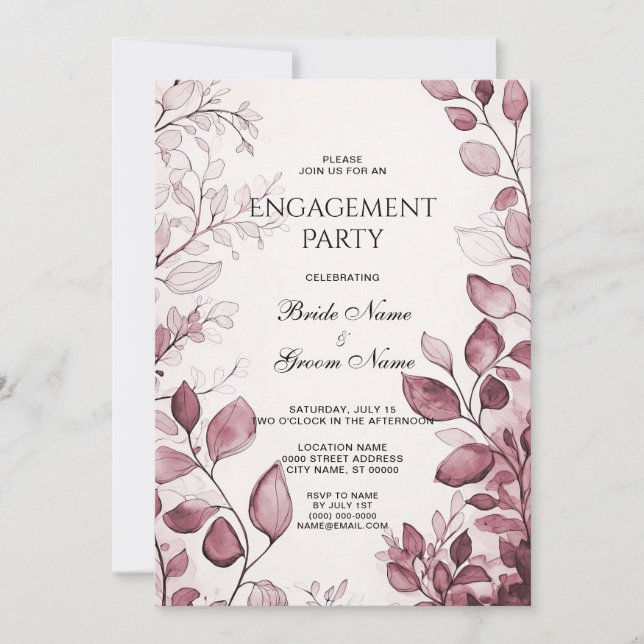 Modern Red Leaves Engagement Invitation (Front)