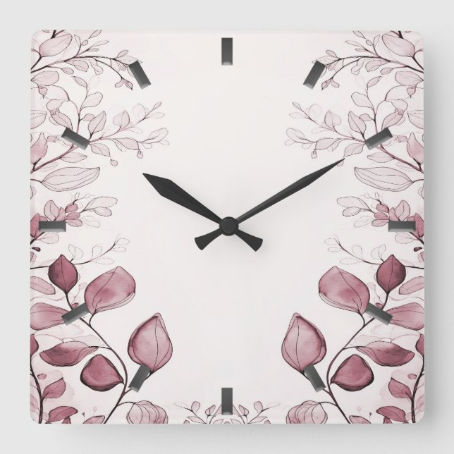 Modern Red Leaves Wall Clock (Front)