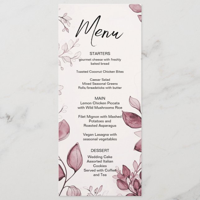 Modern Red Leaves Wedding Menu (Front)