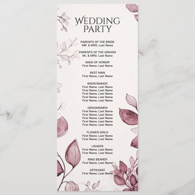 Modern Red Leaves Wedding Program (Back)