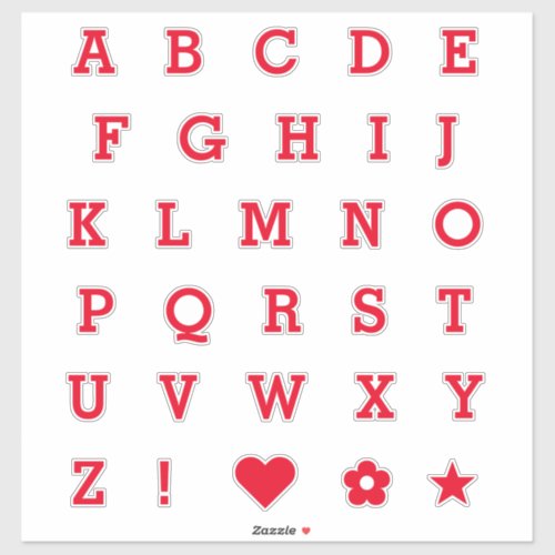 Modern Red Letters  Monogram Alphabet Stickers