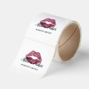 Modern Red Lips Business Makeup Artist Classic Round Sticker