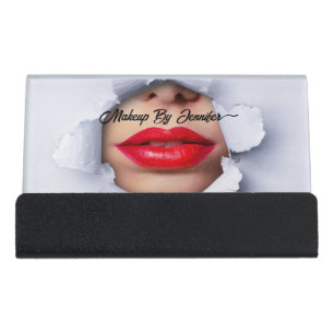 Modern Red Lips Makeup Artist Desk Business Card Holder