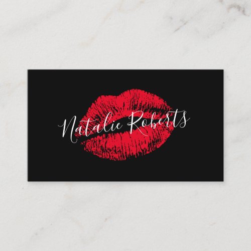 Modern Red Lipstick Kiss Signature Beauty Salon Business Card
