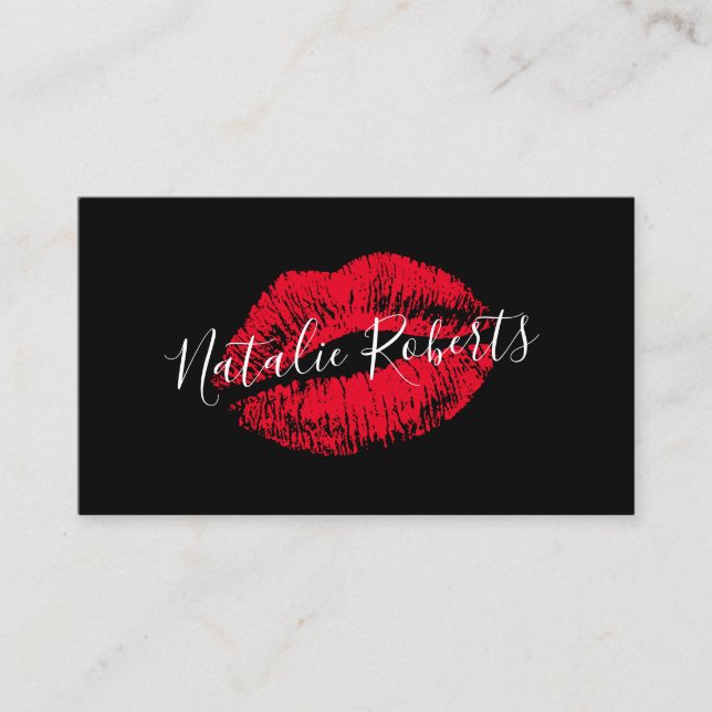 Modern Red Lipstick Kiss Signature Beauty Salon Business Card (Front)