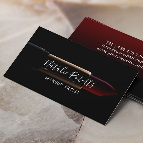 Modern Red Lipstick Makeup Artist Beauty Salon Business Card