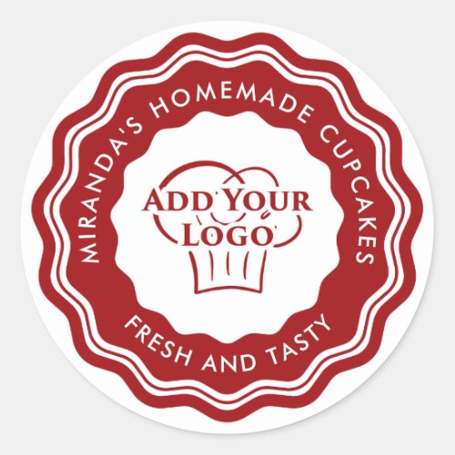 Modern Red Logo Homemade Cakes Bakery Classic Round Sticker