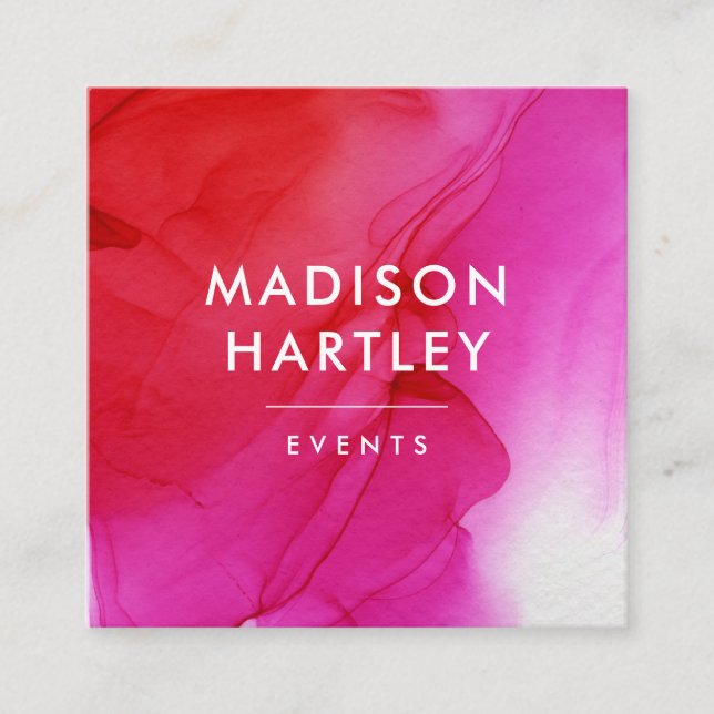 Modern Red & Magenta Pink Watercolor Square Business Card (Front)