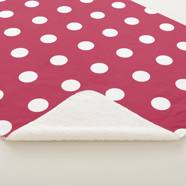 Modern Red Magenta Polka Dots Sherpa Blanket (3/4)