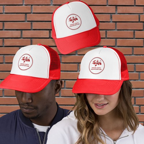Modern Red Maid Cleaning Service Personalized Logo Trucker Hat