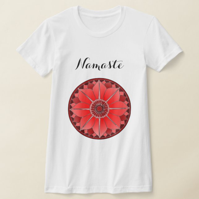 Modern Red Mandala Namaste T-Shirt (Laydown)