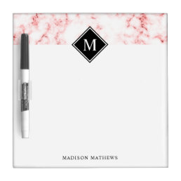 Modern red marble monogram  dry erase board