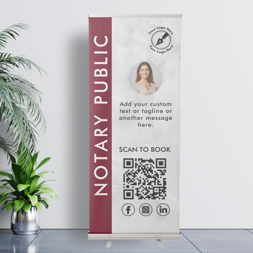 Modern Red  Marble Notary Public Photo Logo QR  Retractable Banner