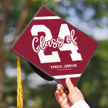 Modern Red Masculine 2024 Graduation Cap Topper<br><div class="desc">Masculine graduation cap topper featuring a red background that can be changed to fit your personal taste or match your school colors, with a bold white "24" emblazoned in the center, representing the class year and symbolizing the start of a new chapter in life. Plus sleek lines running across the...</div>