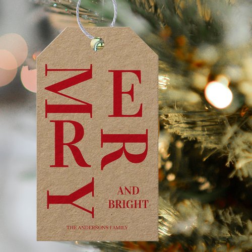 Modern Red Merry And Bright Holidays Gift Tags