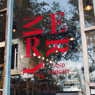 Modern Red Merry And Bright Holidays Window Cling