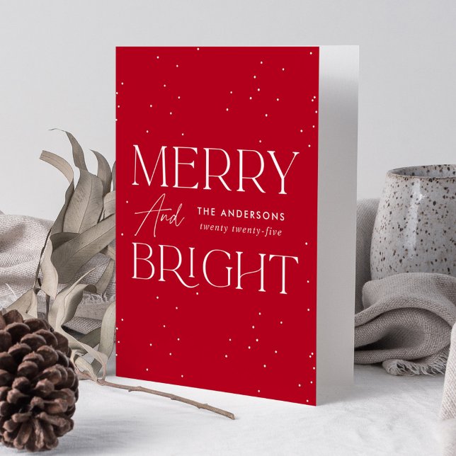 Modern Red Merry and Bright Non-Photo Holiday Card (Creator Uploaded)