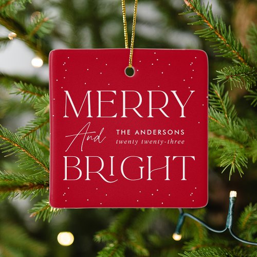 Modern Red Merry and Bright Photo Ceramic Ornament