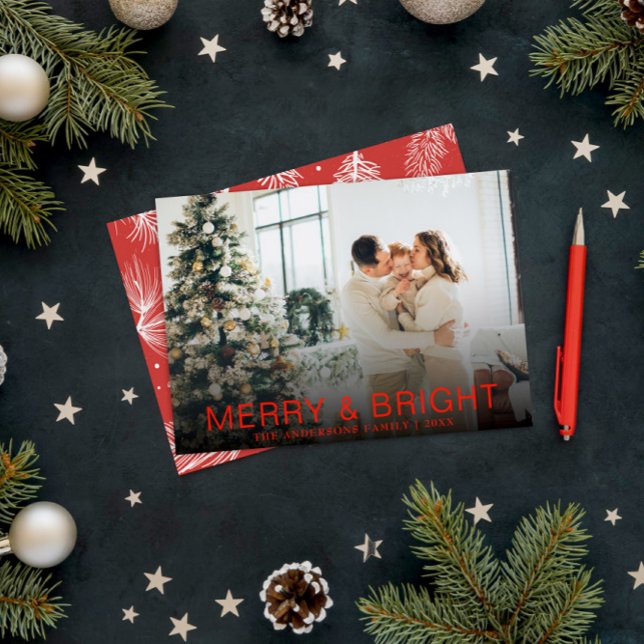 Modern Red Merry & Bright Stylish Christmas Photo Holiday Card (Creator Uploaded)