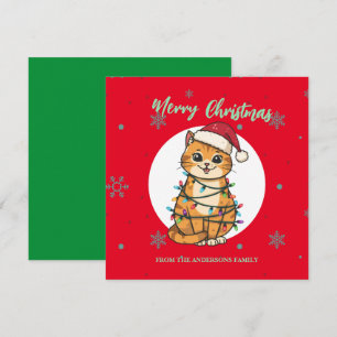 Modern red merry cat snowflake Christmas kitten Holiday Card
