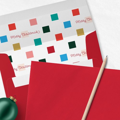 Modern Red Merry Christmas Checkerboard Envelope