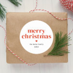 Modern Red Merry Christmas Classic Round Sticker<br><div class="desc">Modern Red Merry Christmas Stickers Gift Tags. Click the edit/personalize button to customize this design with your text.</div>