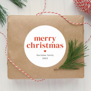 Modern Red Merry Christmas Classic Round Sticker