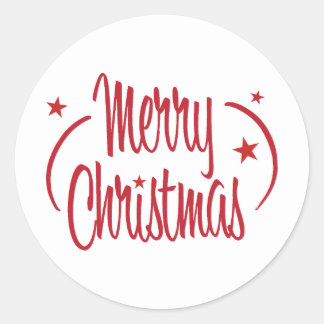Modern Red Merry Christmas Classic Round Sticker