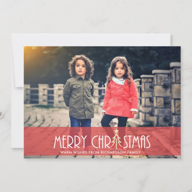MODERN RED MERRY CHRISTMAS DOODLE HOLIDAY PHOTO (Front)