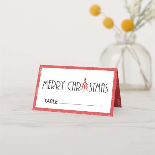 MODERN RED MERRY CHRISTMAS DOODLE HOLIDAY PLACE CARD