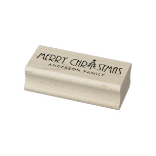 MODERN RED MERRY CHRISTMAS DOODLE HOLIDAY RUBBER STAMP