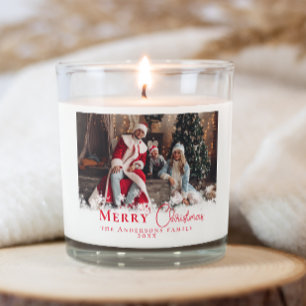 Modern Red Merry Christmas Family Photo Scented Candle