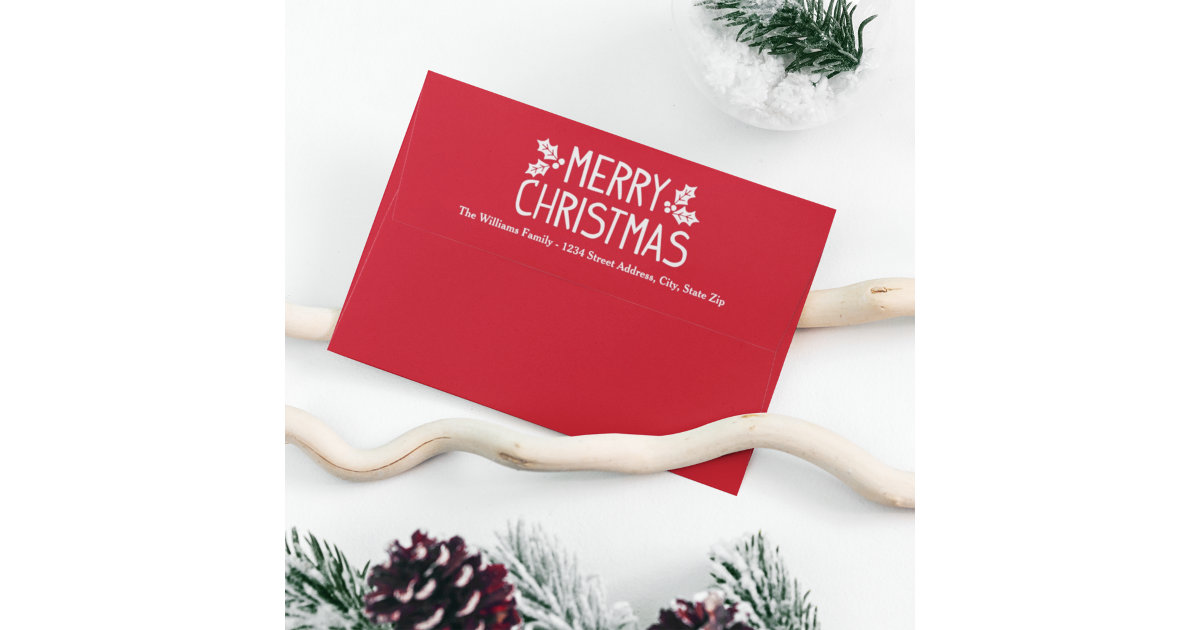 Modern Red Merry Christmas Holiday Mailing Envelope | Zazzle