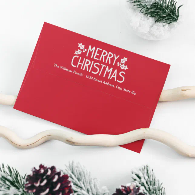 Modern Red Merry Christmas Holiday Mailing Envelope | Zazzle