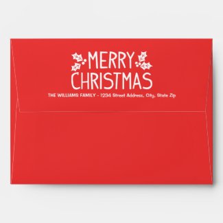 Modern Red Merry Christmas Holiday Mailing Envelope